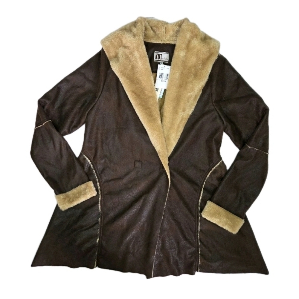 Kut From the Kloth Bryton Sherpa Jacket Size XL Brown/Tan Faux Suede New Boho
